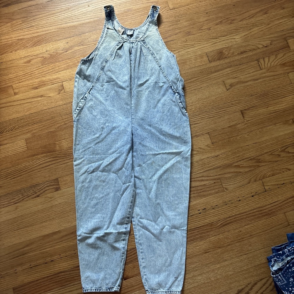 Vintage P.S. Gitano Acid Wash Tapered Mom Overalls Women Size Medium 90's